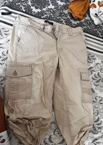 Kadın Keten Kısa Bol Kesim Kemerli Pantolon