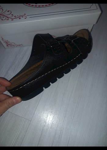 41 Beden siyah Renk Tokalı Siyah Kadın Dolgu Topuk Terlik