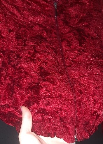 m Beden bordo Renk Kadife simli mont
