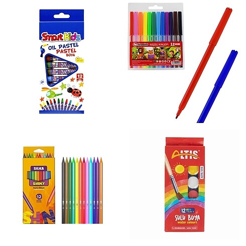 4?LÜ SET KEÇELİ KALEM SULU BOYA KURU BOYA PASTEL BOYA