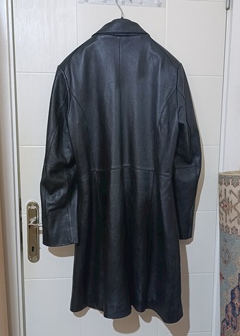 Erkek Siyah Uzun Deri Ceket/Trençkot - Görsel 2