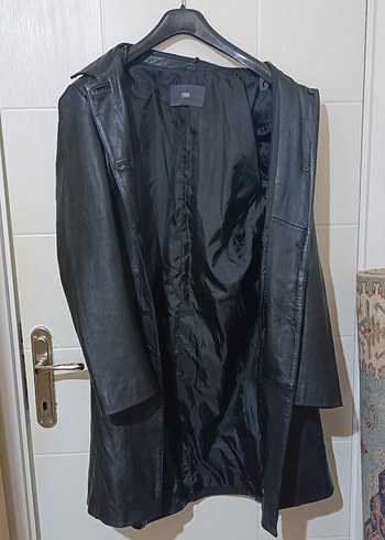 Erkek Siyah Uzun Deri Ceket/Trençkot - Görsel 3
