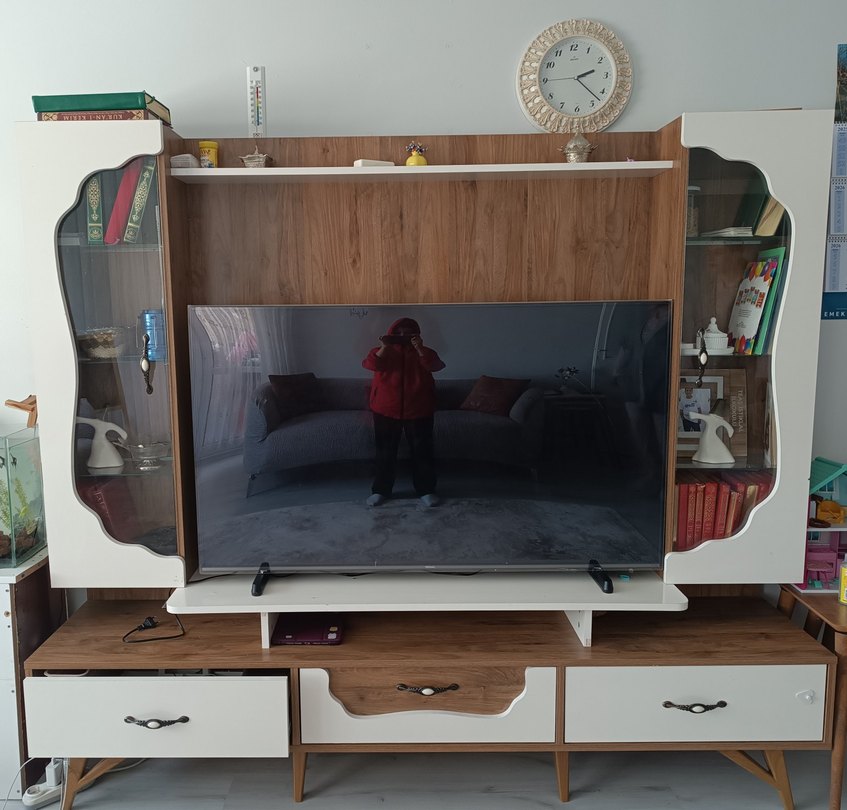 Retro Ayaklı Beyaz-Meşe TV Ünitesi & Kitaplık Seti - Görsel 2