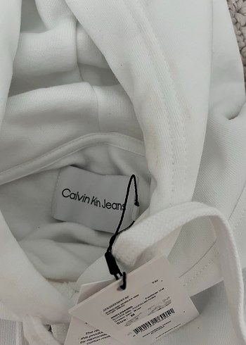 Calvin Klein Beyaz Kapüşonlu Rahat Kesim Sweatshirt