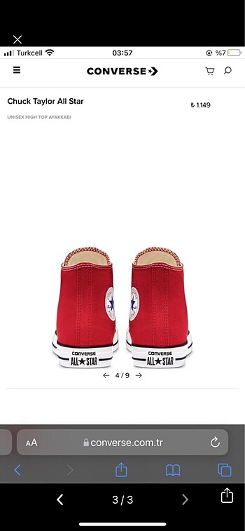 37,5 Beden converse chuck taylor kırmızı