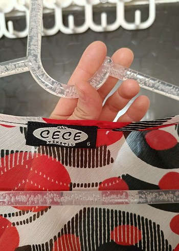 Kırmızı Gri Desenli Uzun Kollu V Yaka Bluz - Görsel 5