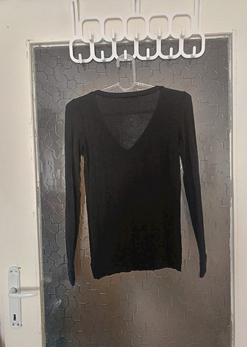 Siyah V Yaka Uzun Kollu İnce Triko - Görsel 5