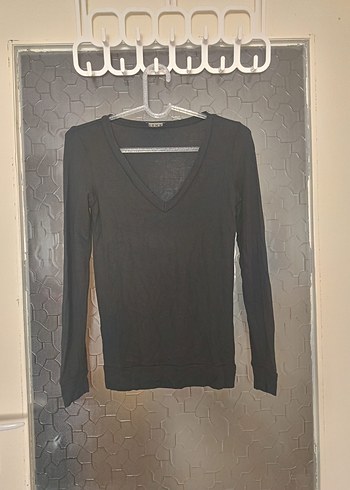 Siyah V Yaka Uzun Kollu İnce Triko - Görsel 2