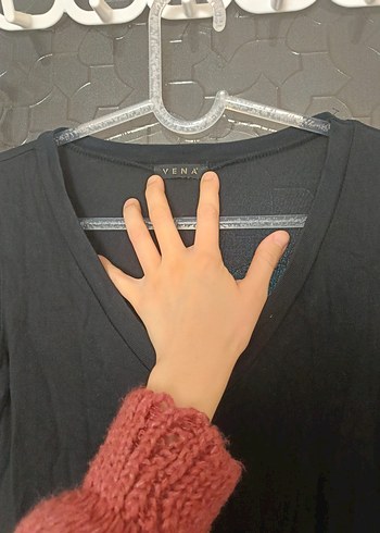 Siyah V Yaka Uzun Kollu İnce Triko - Görsel 3