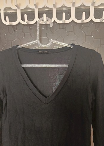 Siyah V Yaka Uzun Kollu İnce Triko - Görsel 4