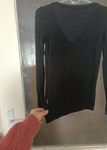 Siyah V Yaka Uzun Kollu İnce Triko - Görsel 6