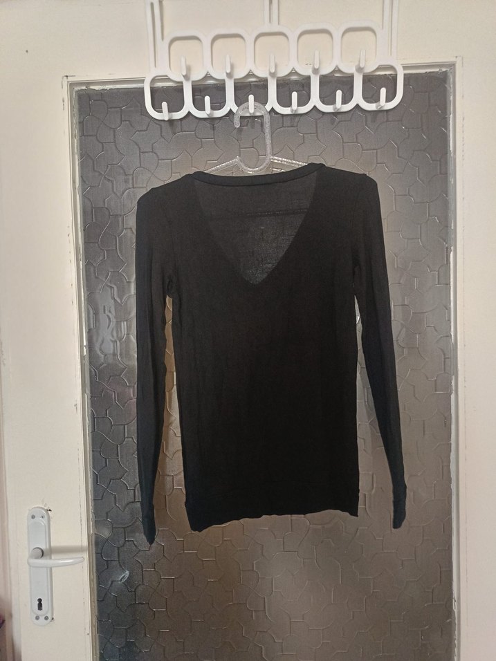 Siyah V Yaka Uzun Kollu İnce Triko - Görsel 5