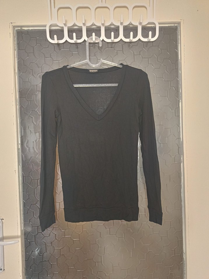 Siyah V Yaka Uzun Kollu İnce Triko - Görsel 2