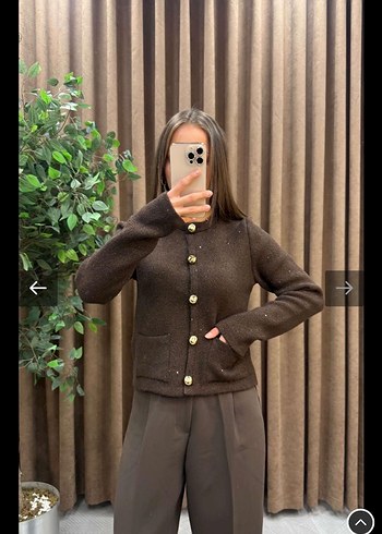 Düğmeli Kahverengi Kadın Hırka - Görsel 3