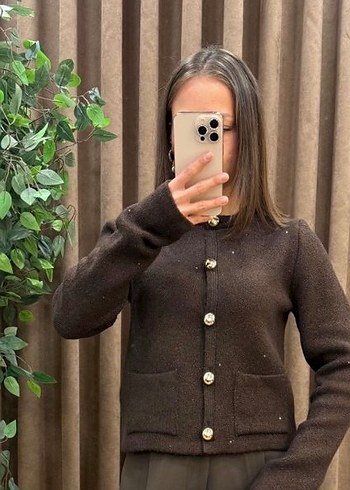 Düğmeli Kahverengi Kadın Hırka - Görsel 2