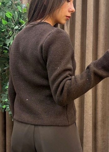 Düğmeli Kahverengi Kadın Hırka - Görsel 4