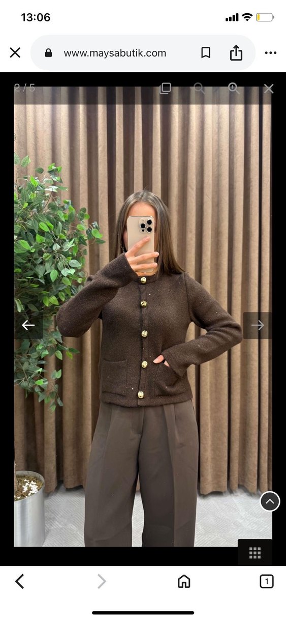 Düğmeli Kahverengi Kadın Hırka - Görsel 3