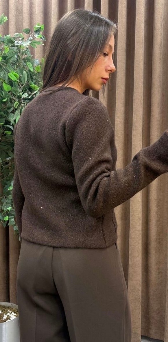 Düğmeli Kahverengi Kadın Hırka - Görsel 4