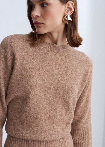 Bej Uzun Kollu Triko Kadın Elbise - Görsel 3