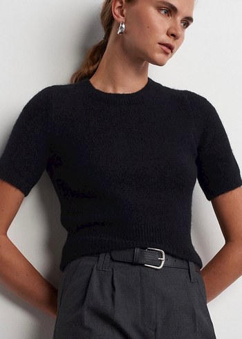 Siyah Kısa Kollu Fitilli Kadın Kazak - Görsel 2