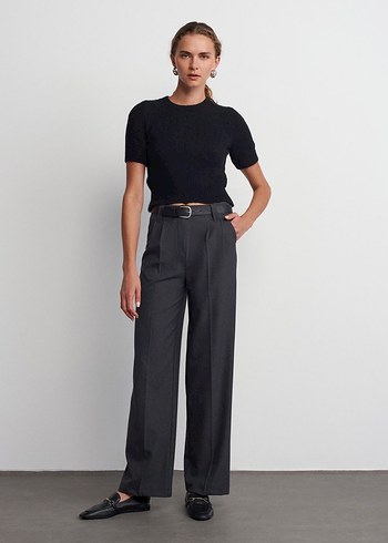 Siyah Kısa Kollu Fitilli Kadın Kazak - Görsel 3