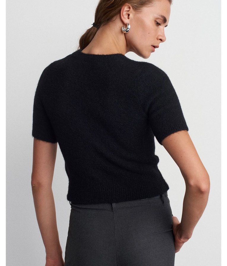 Siyah Kısa Kollu Fitilli Kadın Kazak - Görsel 4