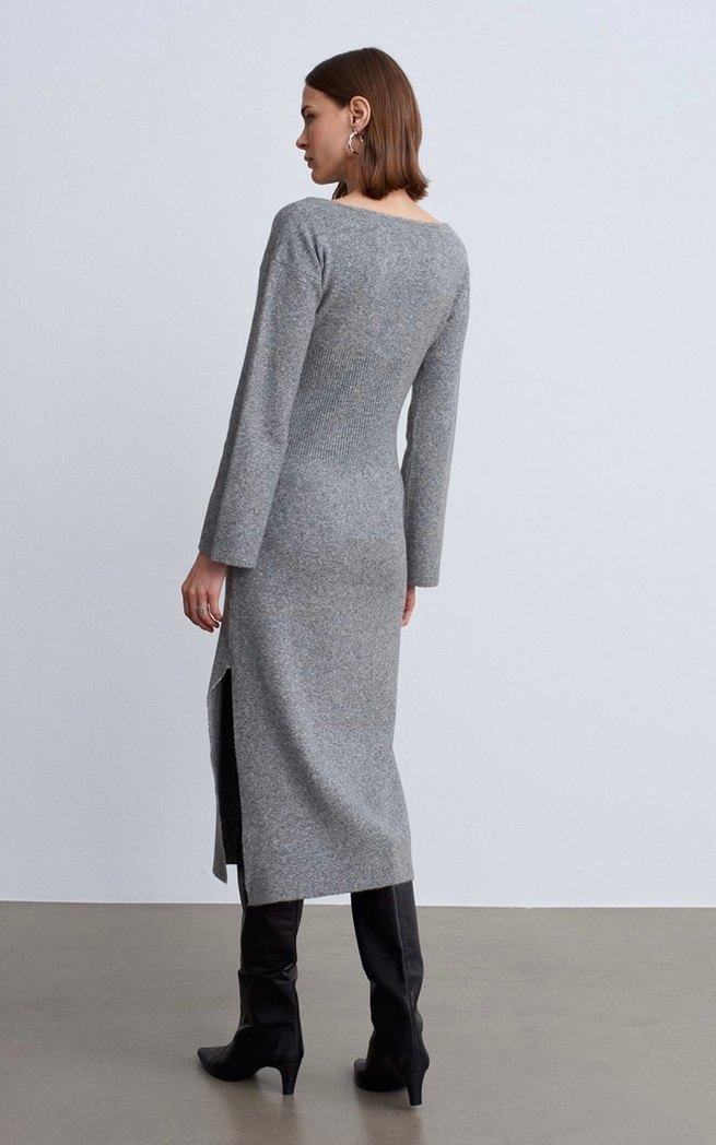 Gri Triko Uzun Elbise - Görsel 2
