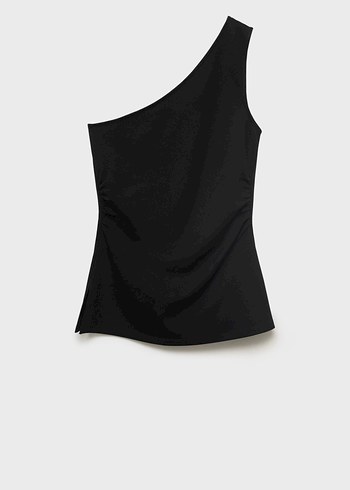 MANGO Siyah Asimetrik Drapeli Bluz - Görsel 2