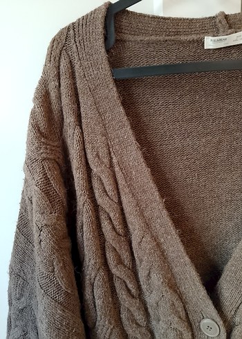 Pull and Bear Kahverengi Örgü V Yaka Salaş Kadın Hırka