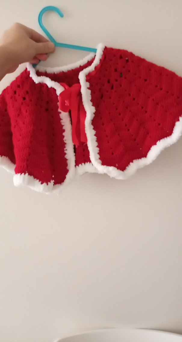 Kız Çocuk Kırmızı Örgü Panço - Görsel 5