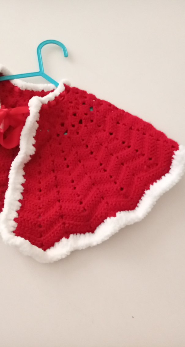 Kız Çocuk Kırmızı Örgü Panço - Görsel 2