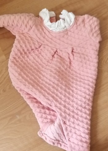 6 Ay Beden pembe Renk Pembe Bebek Kız Tulum Fırfırlı