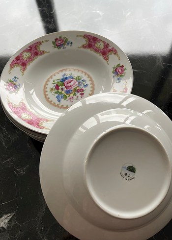 Pembe Çiçek Desenli Porselen Tabak Seti - Görsel 3