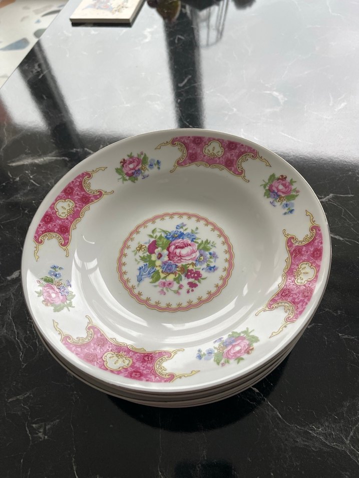 Pembe Çiçek Desenli Porselen Tabak Seti - Görsel 2