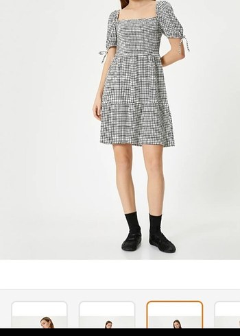 siyah Beyaz Kareli Midi Elbise - Görsel 4