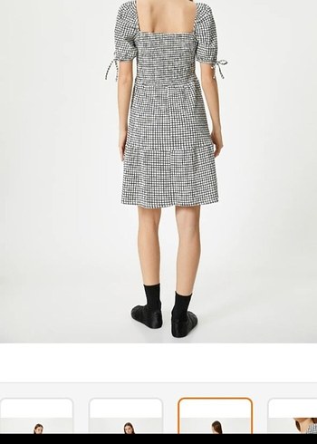 siyah Beyaz Kareli Midi Elbise - Görsel 2