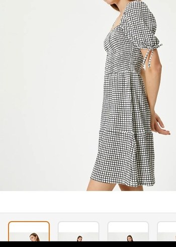 siyah Beyaz Kareli Midi Elbise - Görsel 3