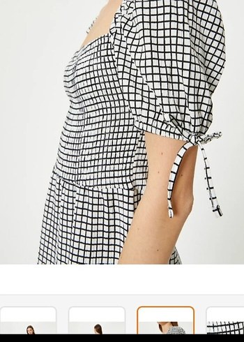 siyah Beyaz Kareli Midi Elbise - Görsel 5