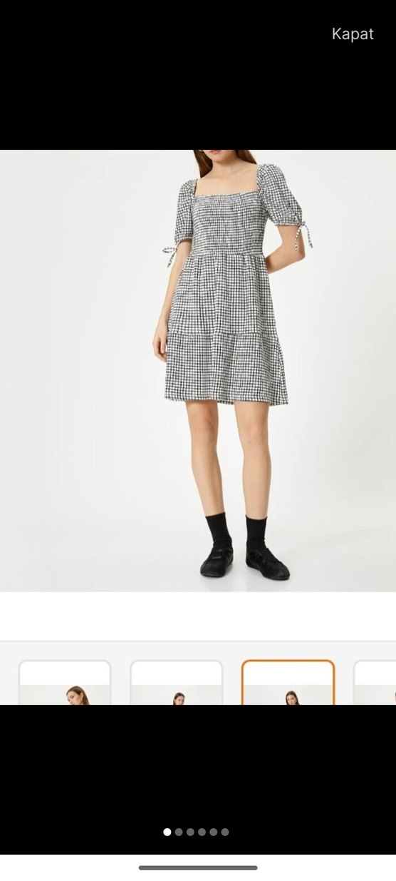 siyah Beyaz Kareli Midi Elbise - Görsel 4