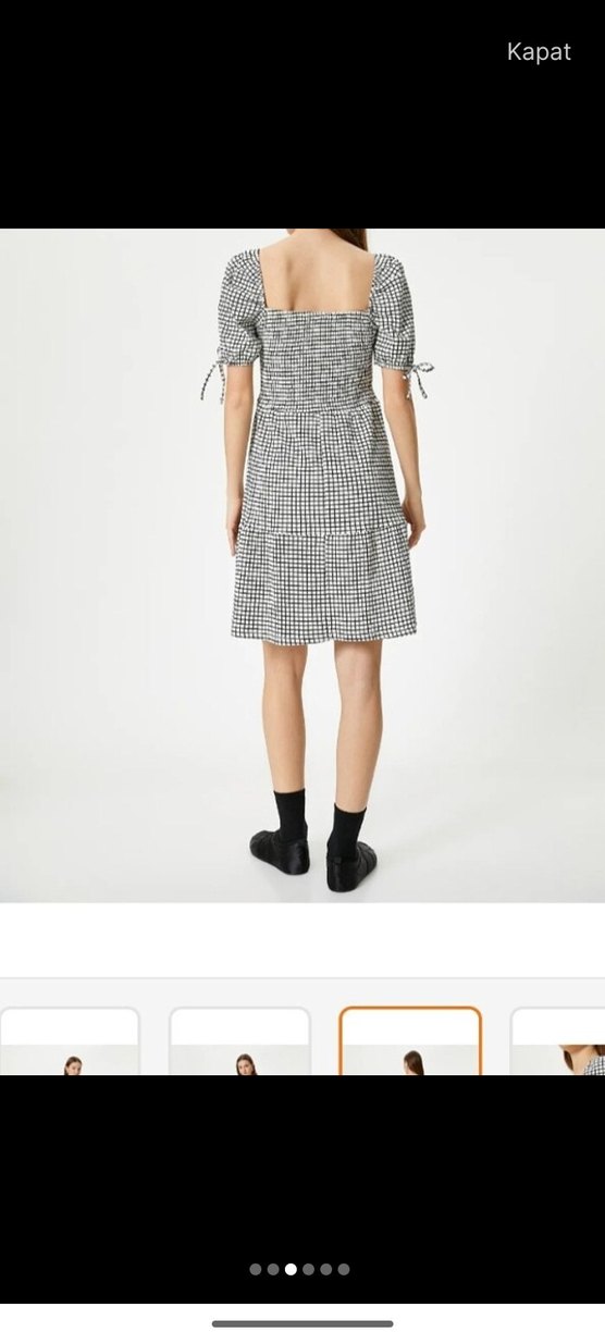 siyah Beyaz Kareli Midi Elbise - Görsel 2