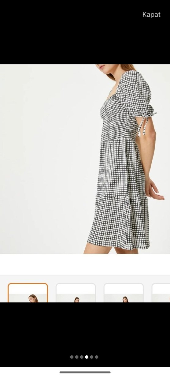 siyah Beyaz Kareli Midi Elbise - Görsel 3