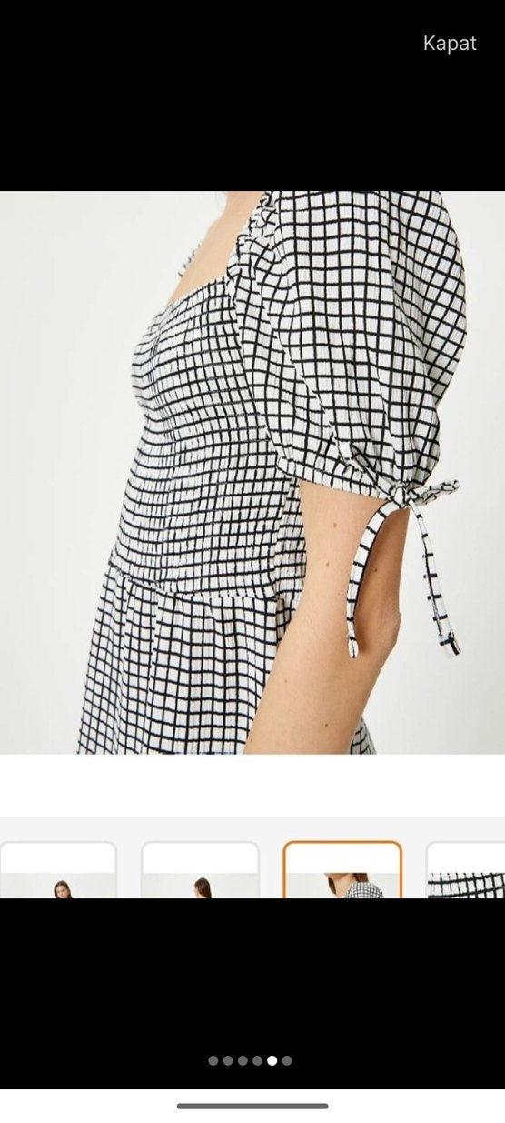 siyah Beyaz Kareli Midi Elbise - Görsel 5