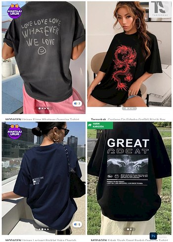 Siyah Baskılı Oversize Street Wear Tişört