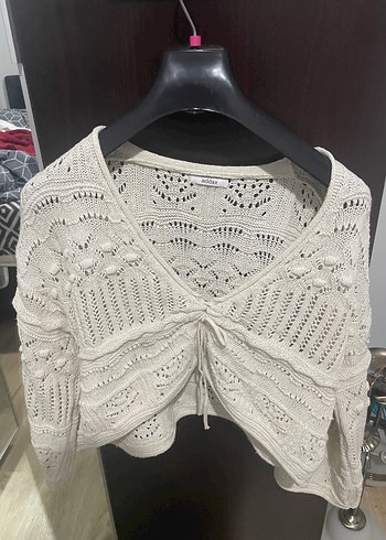 Nakışlı Bohem V Yaka Örgü Kadın Kazak - Görsel 2