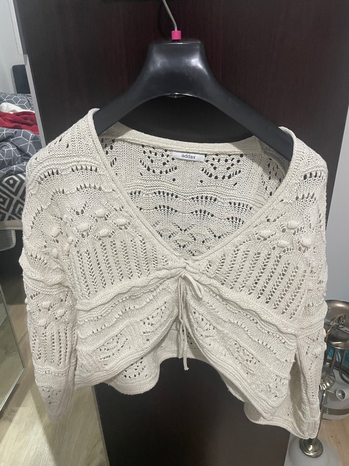 Nakışlı Bohem V Yaka Örgü Kadın Kazak - Görsel 2