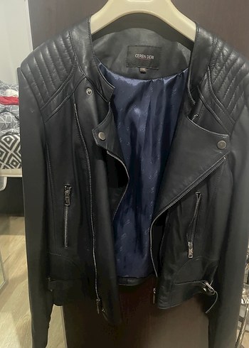 Kadın  lacivert gerçek Deri Biker Ceket - Görsel 2