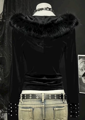 Siyah kadife hırka - Görsel 2