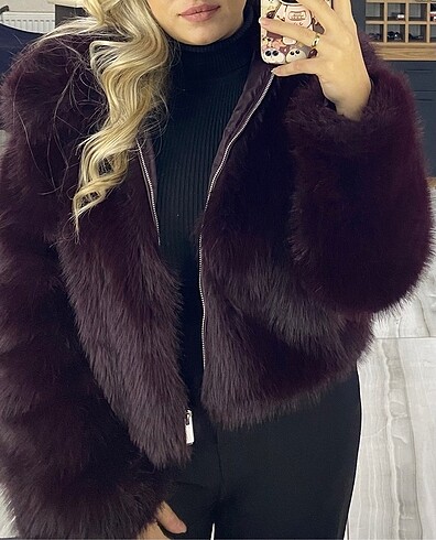 m Beden bordo Renk ZARA yeni sezon peluş kürk