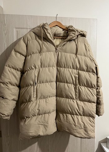 Bej Kapüşonlu Kadın Kış Montu - Görsel 7