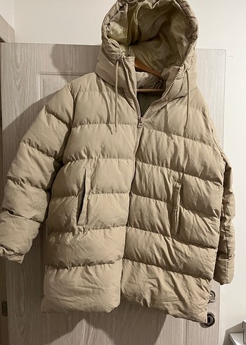 Bej Kapüşonlu Kadın Kış Montu - Görsel 5